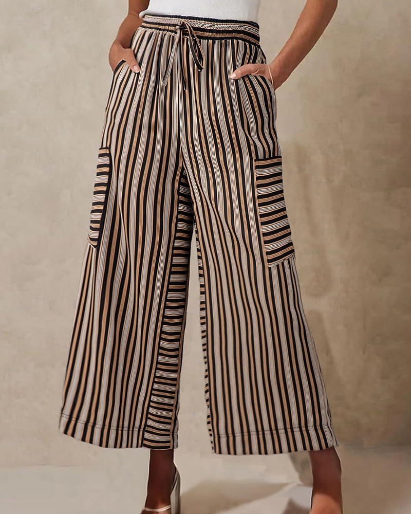 Femmes Slacks Pantalons Streetwear Occasionnel Longueur complète Naturel Rayé Avec Poches Conception à cordon élastique Confortable Extérieur Rue Sortir Rouge orangé Bleu ciel clair Marine fonc de 2025 ? $19.99 –P8
