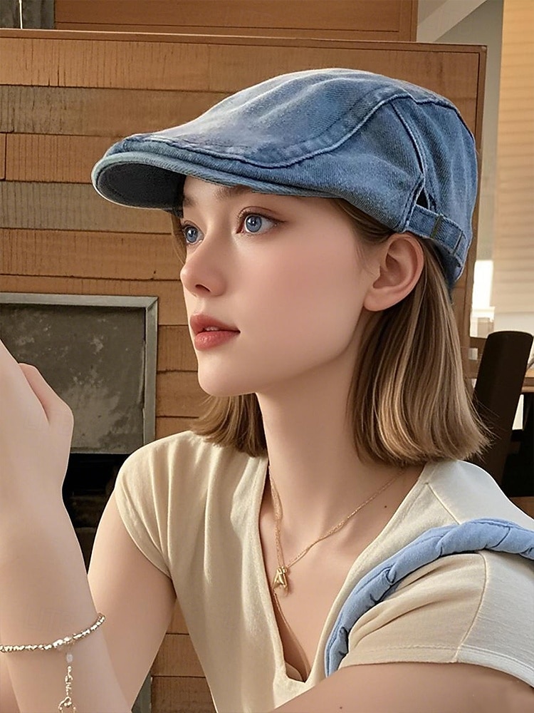 berretto piatto in denim da donna con vestibilità regolabile, stile casual per primavera ed estate, perfetto per attività all'aperto, uso quotidiano e viaggi del 2025 a $14.99 –P4