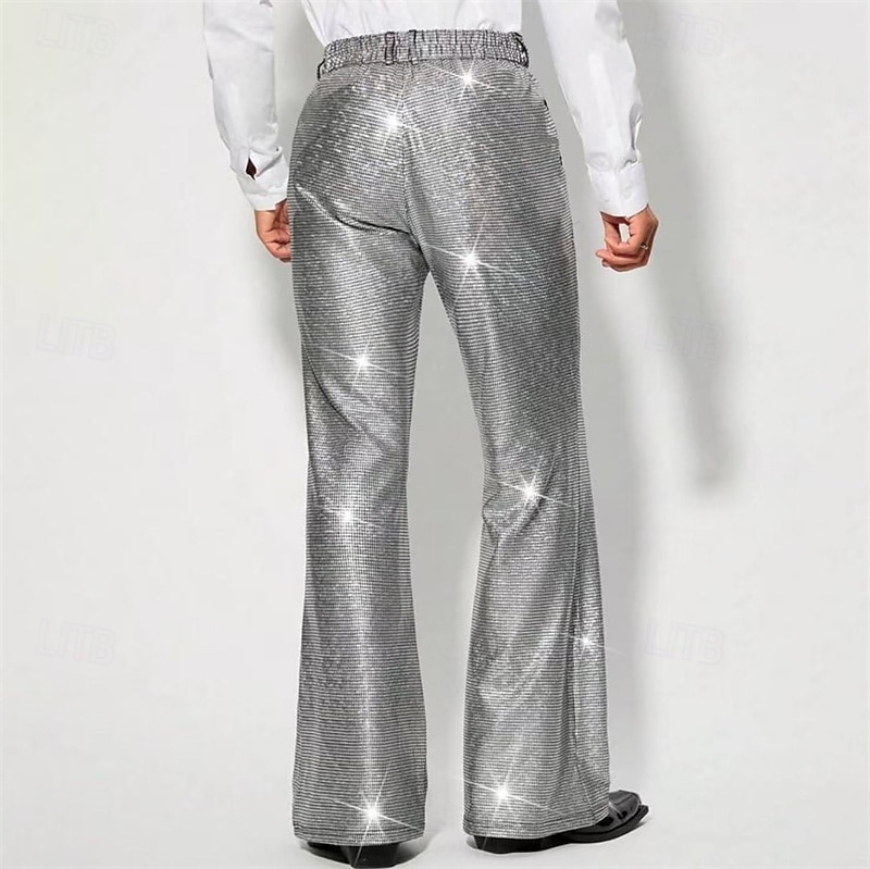 Pánské Disco kalhoty Kapsy Bez vzoru Pohodlné Prodyšné Dovolená Denní Plážové Retro 80. léta Stříbrná Černá 2025 - $31.99 –P2