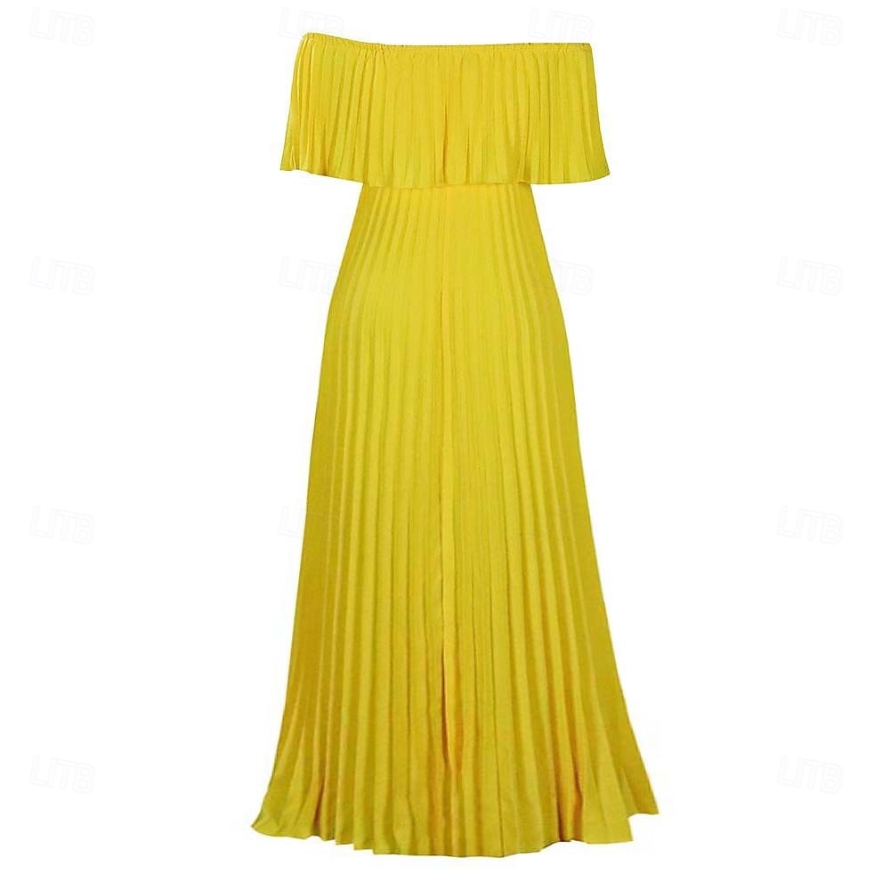 Robe A-Line robes de quinceanera élégante robe mariage invitée de mariage longueur sol manches courtes épaules dénudées polyester sans dos avec plis de 2025 ? $89.99 –P6
