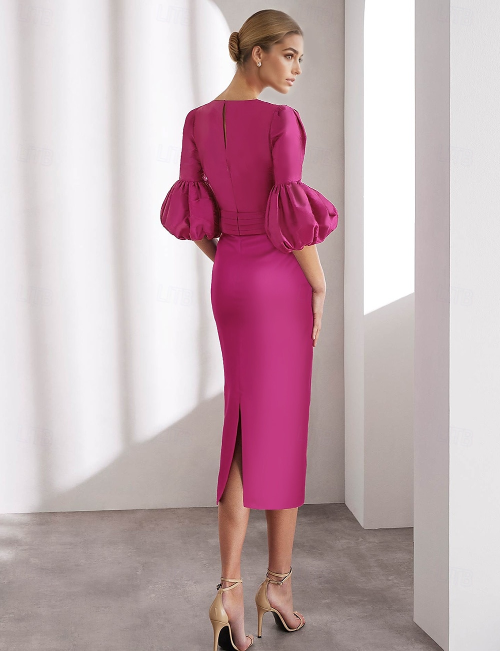 Rochii cocktail din satin roz elegante formale lungime până la gleznă mânecă jumătate decolteu în V cu buzunar satin din Italia cu paiete volanate 2025 - $136.99 –P2