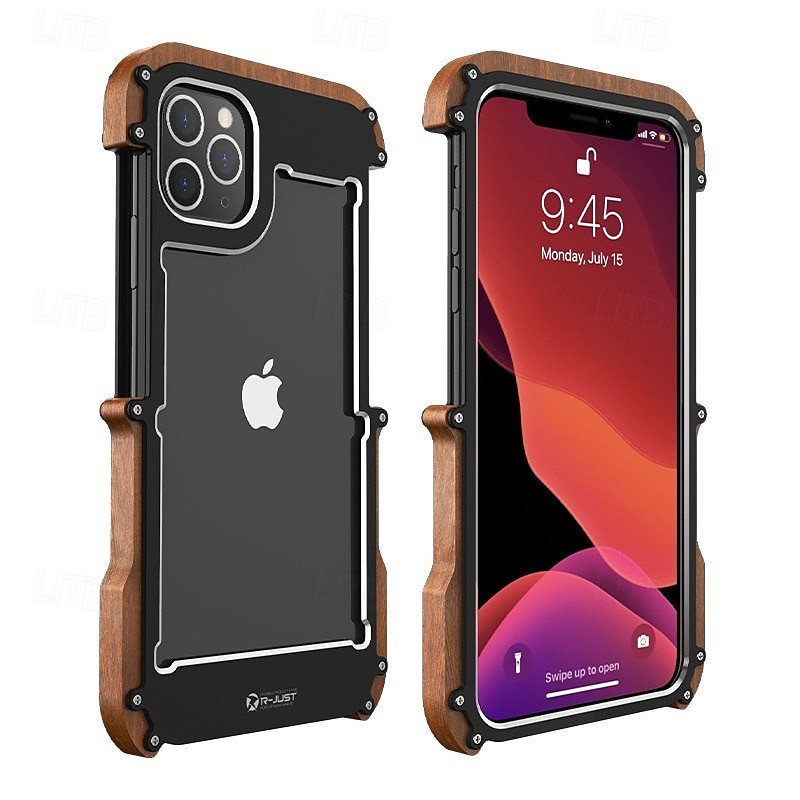Wood Metal Bumper Frame Case for iPhone 15 Pro Max 14 Plus 13 12 11 Pro Max X XR XS – 4-Corner Shockproof Protection, Solid Color Aluminum Alloy Edge Cover 2025 - $36.99 –P11