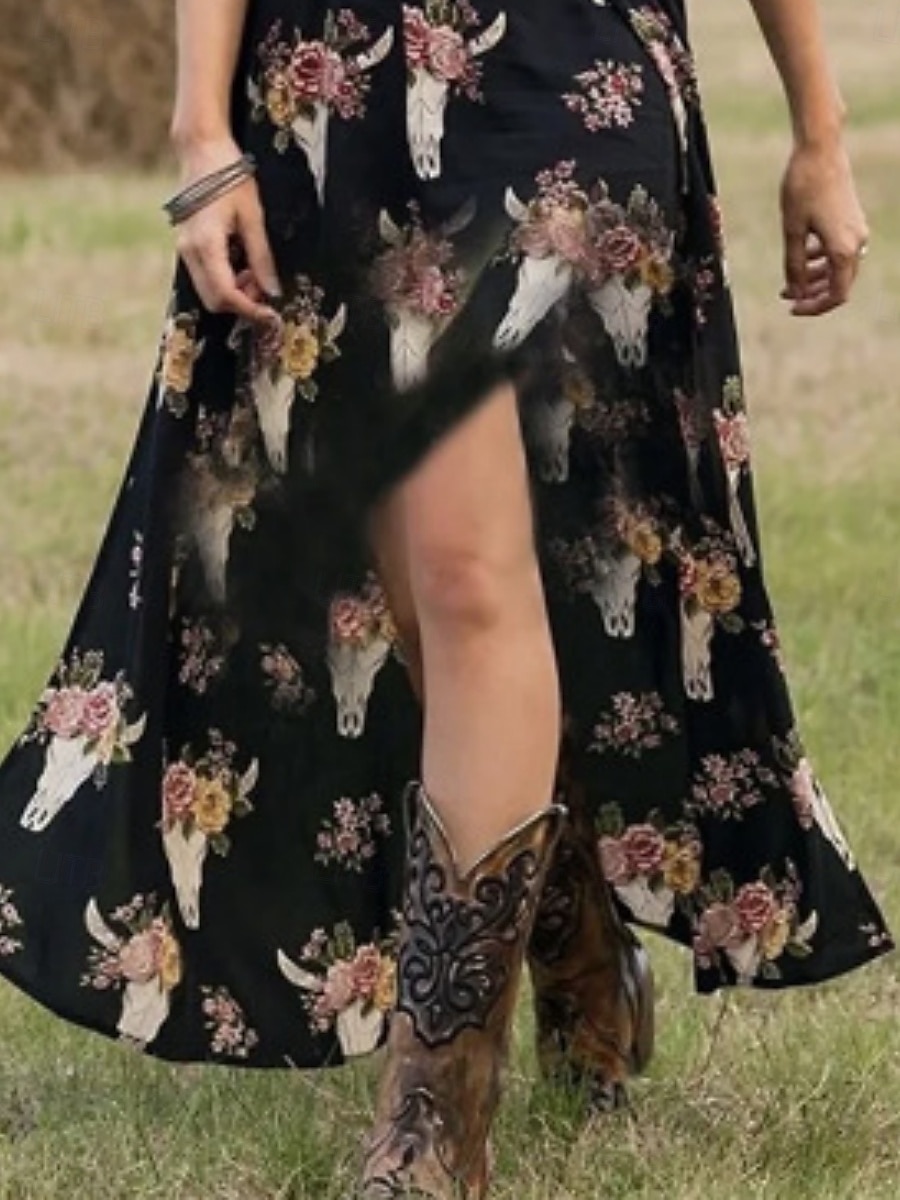 Kvinners Boho Kjole Vestlands Kjole Maxi Kjole A-linje Kjole Sommer Kjole Ferie Uformell Boho Daglig Regelmessig Passform Grafikk Kort Erme V Uten Svart Sommer 2025 - $26.99 –P3