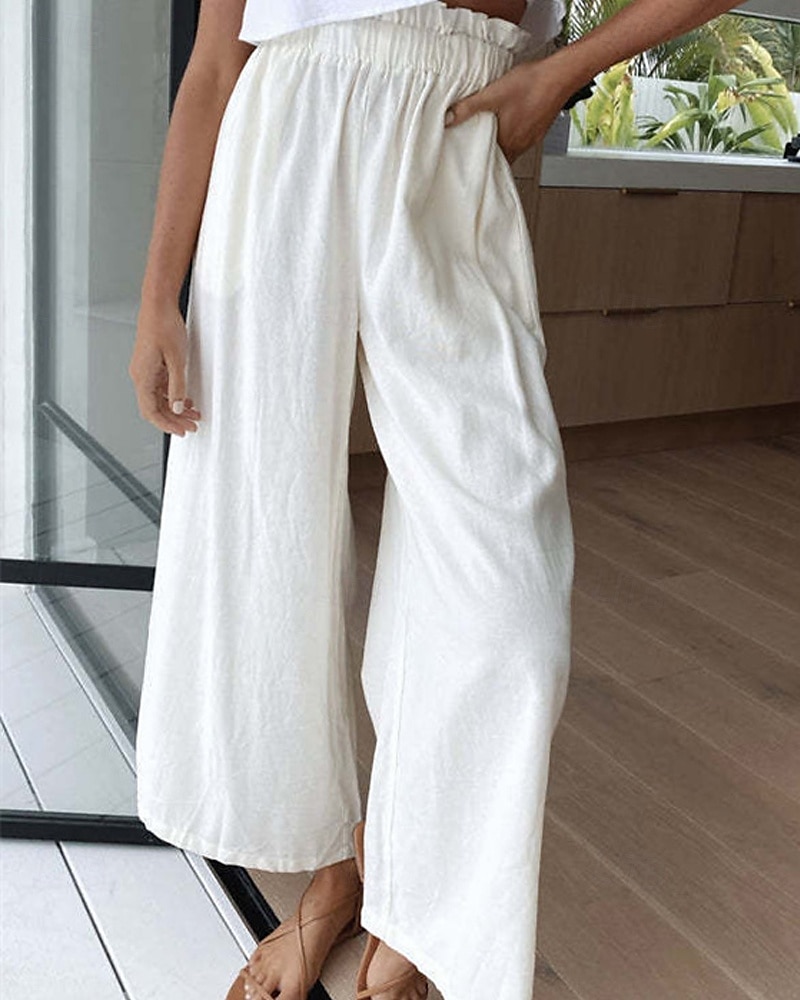 Per donna Culotte Gamba Larga Pantaloni in cotone e lino Pantaloni Eleganti Moda Streetwear Lunghezza intera Naturale Semplice Elastico in vita Comodo All'aperto Confortevole Streetwear Uscire Bianco del 2025 a $28.99 –P1