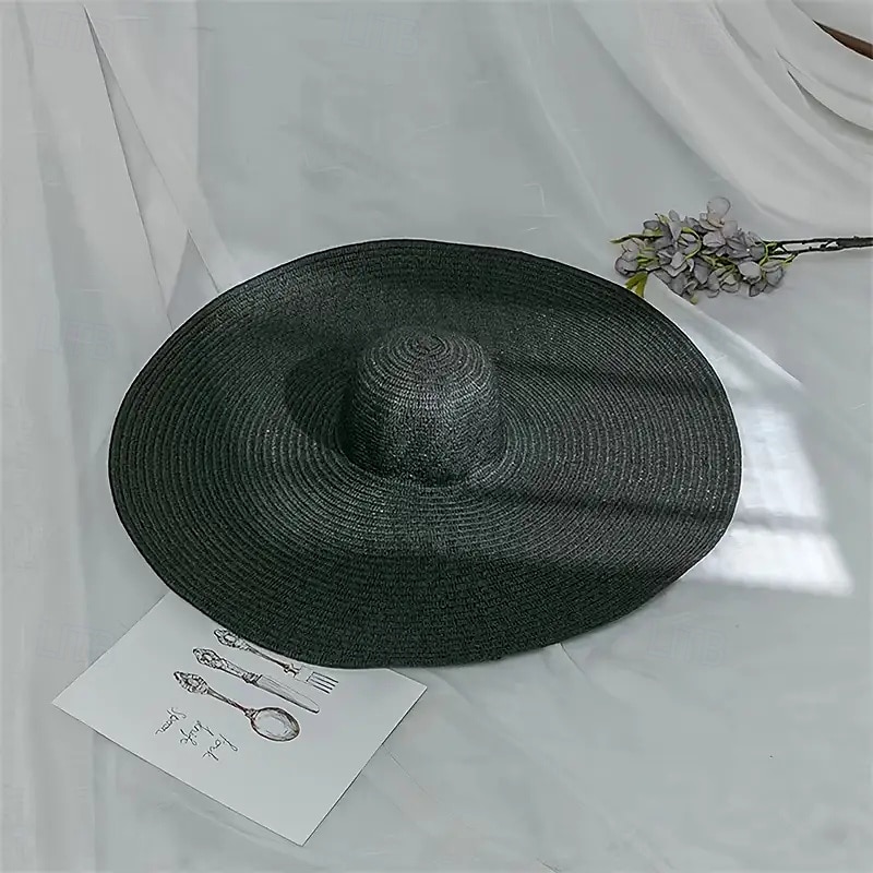 Ladies Extra Wide Brimmed Straw Sun Hat - Foldable UV Protected Black Textured Design Perfect for Beach Vacations Travel and Photography 2025 - $37.99 –P6