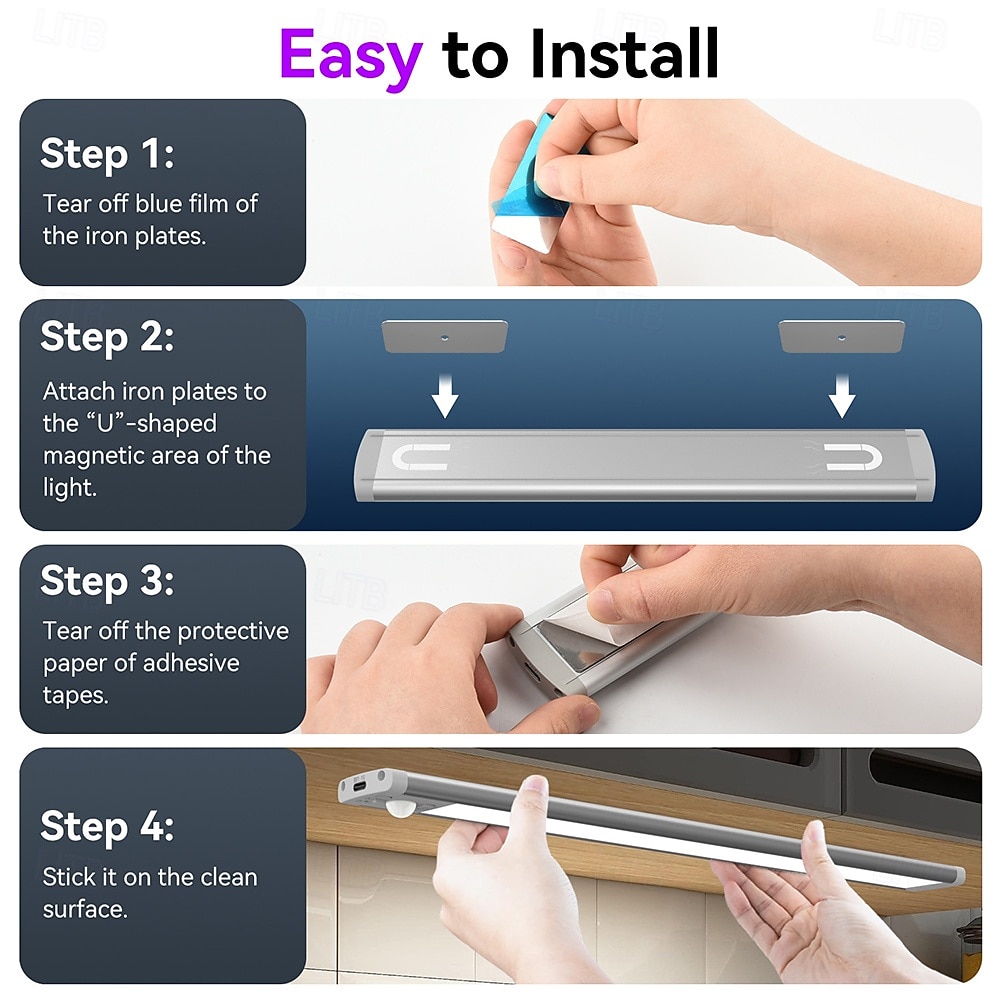 2 PACK Under Cabinet Lighting, 25cm Under Cabinet Lights Battery Operated, 40-LED Beeds, Rechargeable,  Motion Sensor Light, Magnetic Dimmable Closet Lights, Wireless Under Counter Lights 2026 - $53.99 –P10