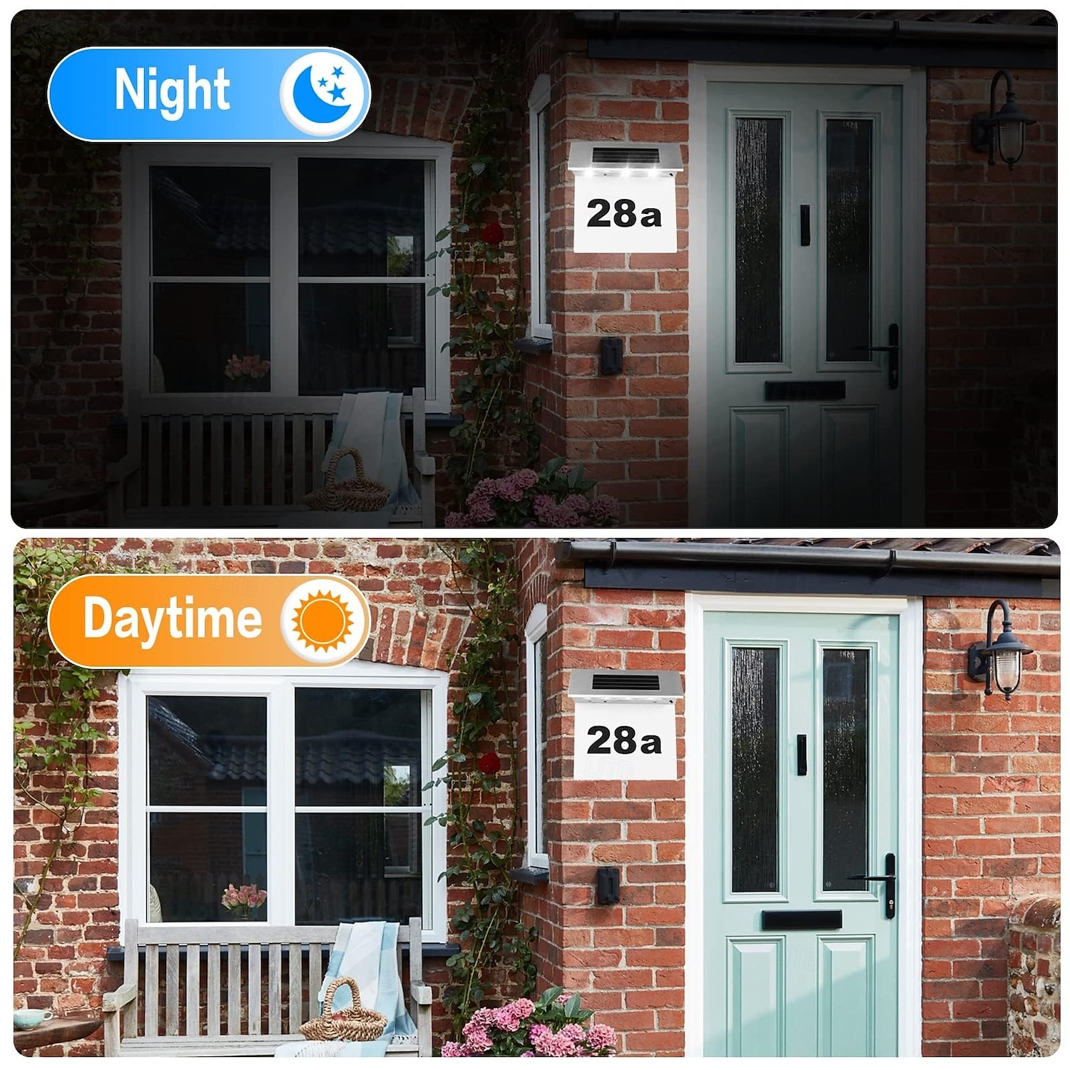 1 st. buitenverlichting op zonne-energie van roestvrij staal, straatnaambord, wandverlichting, huisnummerverlichting, veranda, tuin, entreeverlichting 2025 - $16.49 –P5