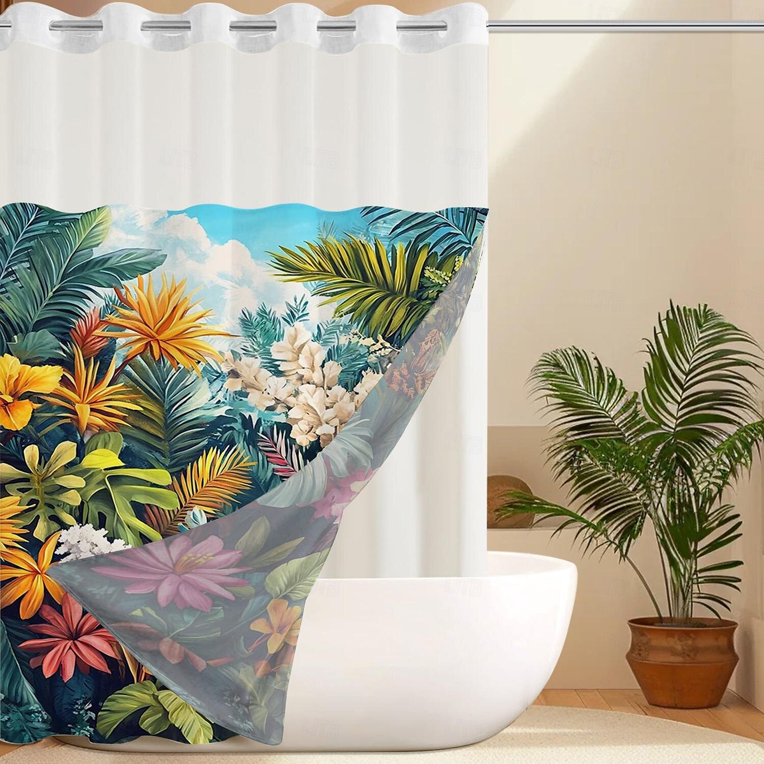 Duschdraperi med Krok 180cm*180cm(70"*70") Polyester Maskintvättbar Vattentät Tropisk Regnskog Blommig Mönster 2025 - $34.99 –P1
