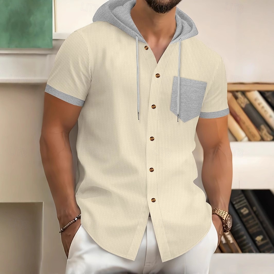Per uomo Maglietta Waffle Giacca di pelle Maglietta Manica Corta Con Cappuccio Estate Blocco di colori Moda Designer Casual Tasca Bottoni Davanti All'aperto Casuale Quotidiano Nero Verde Borgogna del 2026 a $21.99 –P11