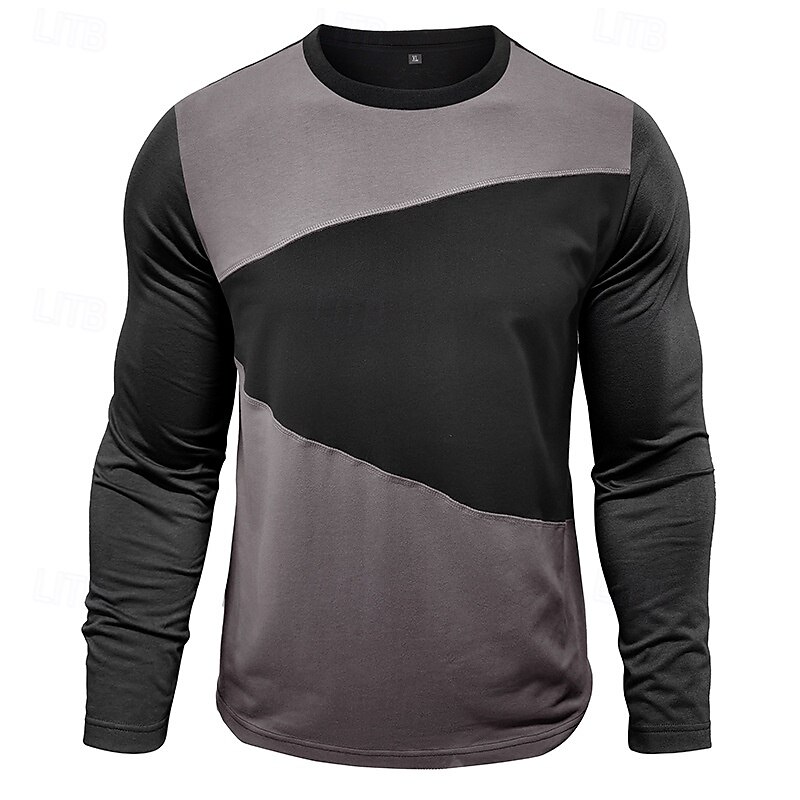 Herren T Shirt Henley Hemd T-Shirt Kurzarmshirt Langarm Rundhalsausschnitt Frühling & Herbst Einfach Mode Designer Basic Patchwork Urlaub Straße Ausgehen Armeegrün Grau Top T-Shirt für Herren 2025 - $21.99 –P8