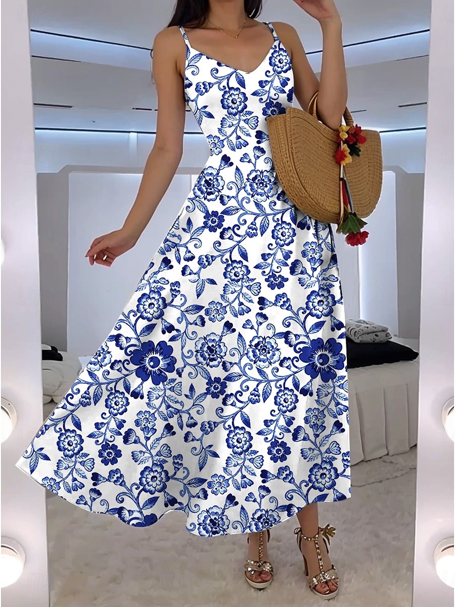 Per donna Abito maxi Abito a trapezio Abito Sottoveste Vacanza Casual Boho Feste Uscire Vestibilità standard Floreale Grafico Senza Maniche Scollo a V Bianco Rosa Blu Verde Estate Primavera del 2025 a $28.99 –P3