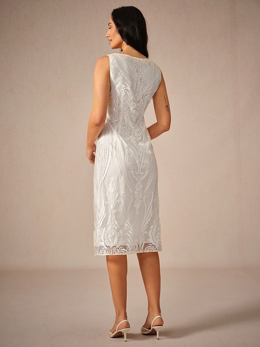 Damen Teelänge Kleid-Set Überwurf Elegant Party Hochzeitsgast Cocktailparty Lässiger Schnitt Halbarm Rundhalsausschnitt Weiß Sommer 2025 - $49.99 –P3