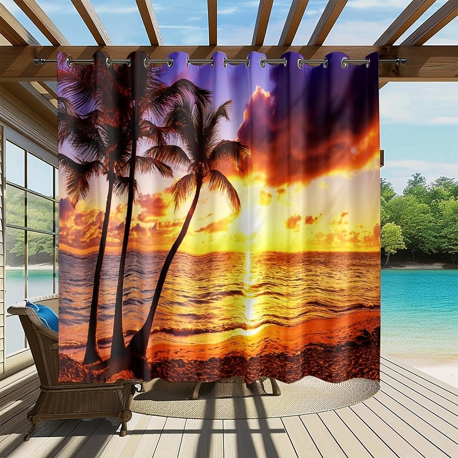 Водоотталкивающая уличная штора для приватности шторы-слайдеры для террасы перголы с люверсами 3D морской пляжный пейзаж для беседки балкона веранды вечеринки 1 панель 2026 - $39.99 –P3