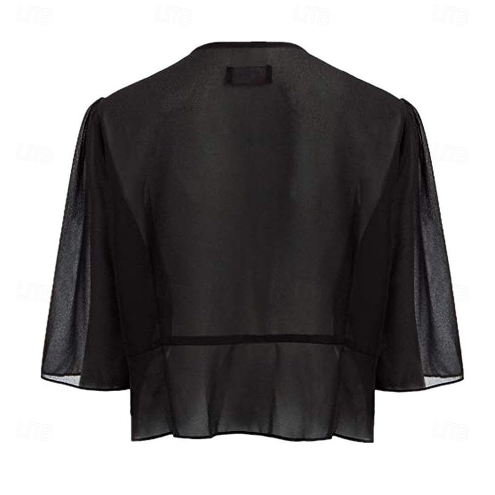 Ženský wrap elegantní ochrana proti slunci krátký rukáv chiffon svatební wrapy s čistou barvou pro svatbu v létě 2025 - $24.99 –P4