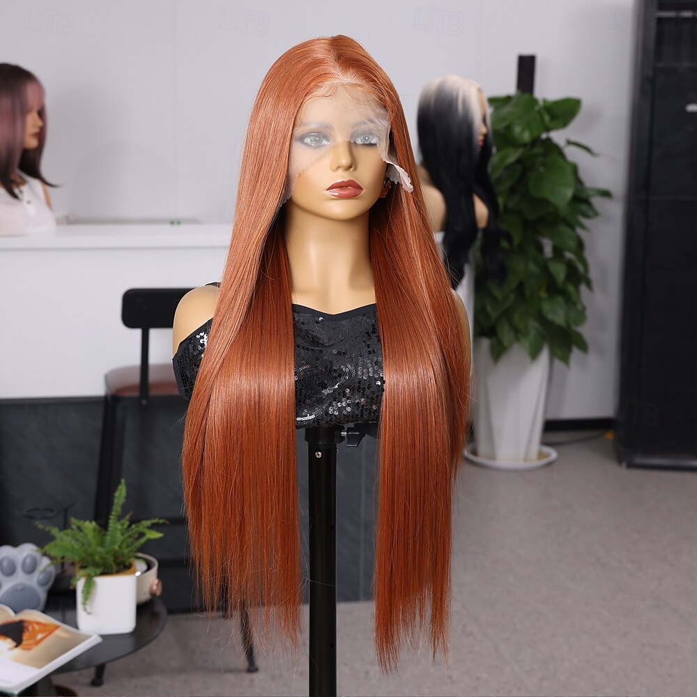 Peluca de encaje sintético Recto Estilo 32 pulgada Naranja Parte media 13x6 frente de encaje Peluca Mujer Peluca Naranja / Blanco / Azul 2025 - $78.99 –P5