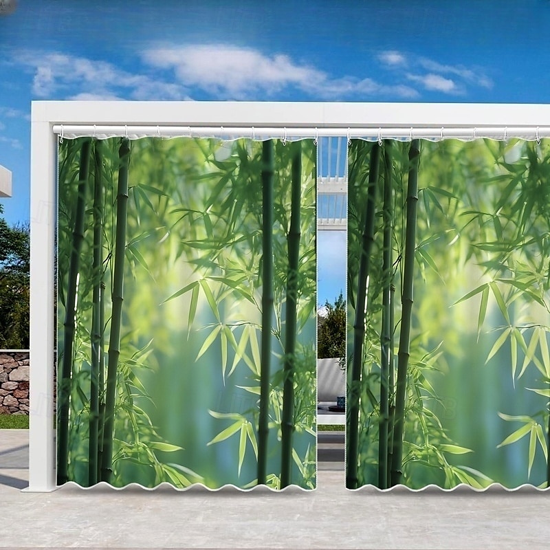 Vattentät utomhusgardin sekretess skjutdörrsgardin draperier pergolagardiner öljett 3D landskap bambuskog för altan balkong veranda fest 1 panel 2025 - $34.99 –P4