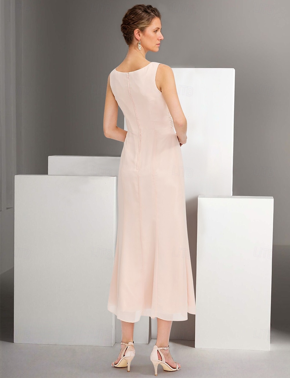 Blue Pink Two Piece A-Line Dress Sets Mother of the Bride Dress Elegant Crew Neck Ankle Length Chiffon Long Sleeve Jacket Dresses with Lace Embroidery 2025 2025 - $148.99 –P3
