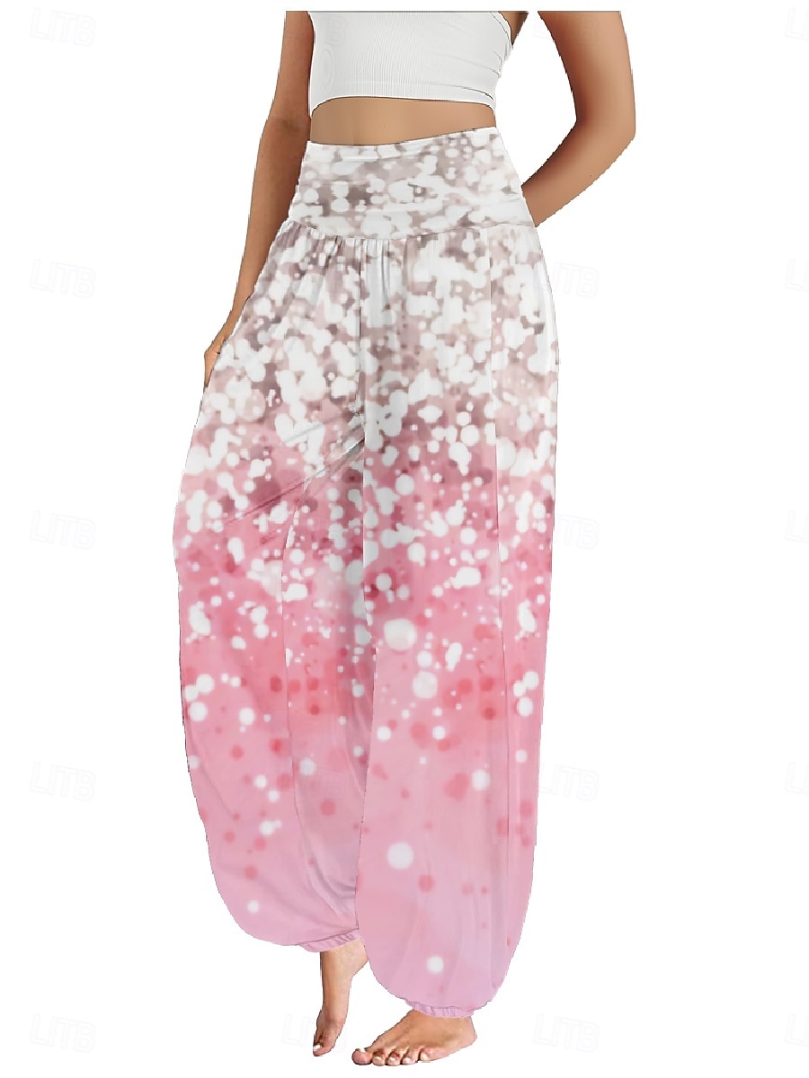 Dam Linneinspirerade byxor Brett skaft Byxor Etnisk Stil Ledigt Boho Fullängd Hög midja Blommig Ficka Elastisk midja Tryck Mateial som andas Mjuk Microelastisk Utomhus Yoga Svart Rosa Marinblå Blå 2025 - $21.99 –P2