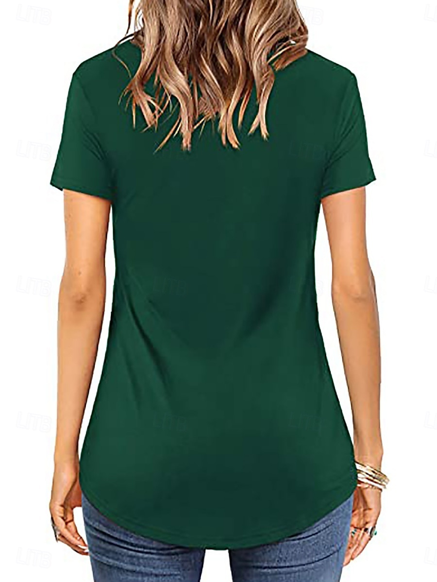Vrouwen T-shirt Effen Kleur Effen Mode Elegant Klassiek Korte Mouw V Hals Regular Tops Dagelijks Weekend Zwart Wit Roze Legergroen Zomer 2025 - $13.99 –P2
