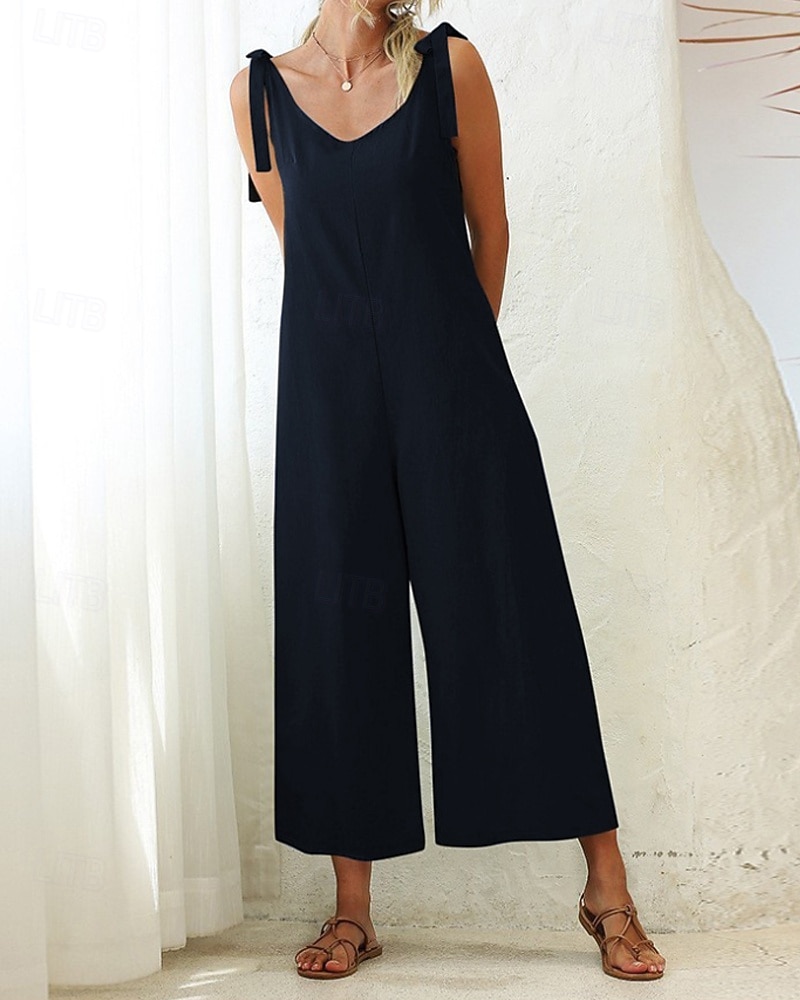 Women's Normal Dungarees Jumpsuit Streetwear Solid Color Sleeveless V Neck Backless Pocket Street Daily Regular Fit Black White Light Green Summer 2026 - $24.99 –P10