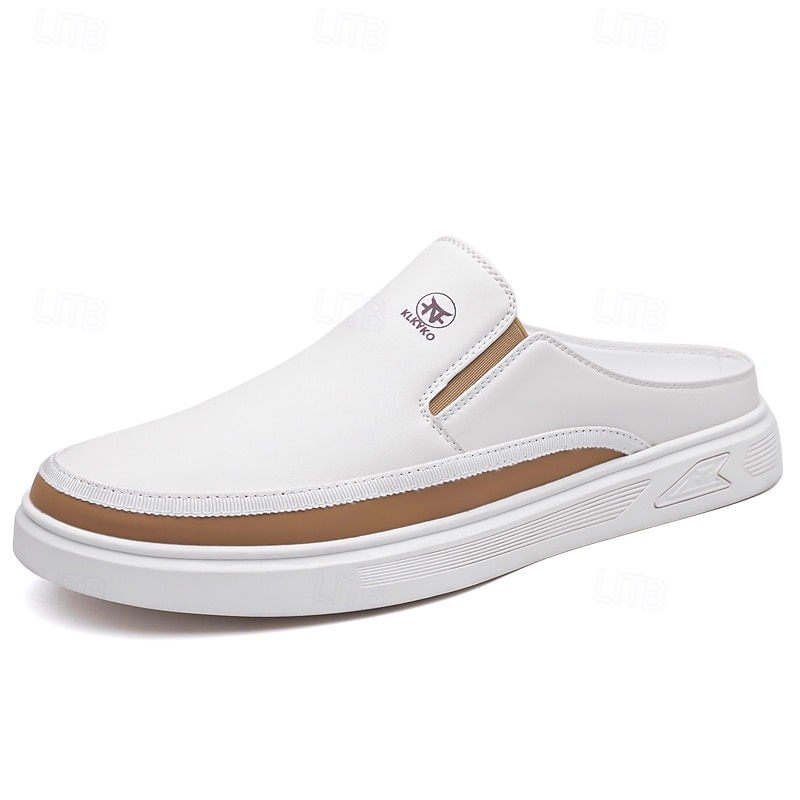 мужские белые мюли — стильный дизайн слипонов с коричневыми акцентами, легкие и удобные для повседневной носки, неформальных выходов и путешествий 2025 - $46.99 –P1