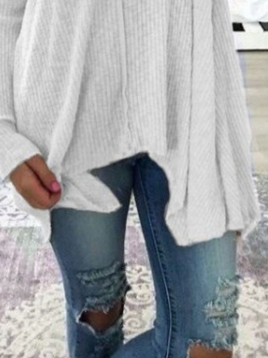 Women's Blouse Solid Color Stylish Casual Long Sleeve V Neck Regular Tops Daily Asymmetric Hem White Pink Khaki Gray Summer Spring 2025 - $16.99 –P3