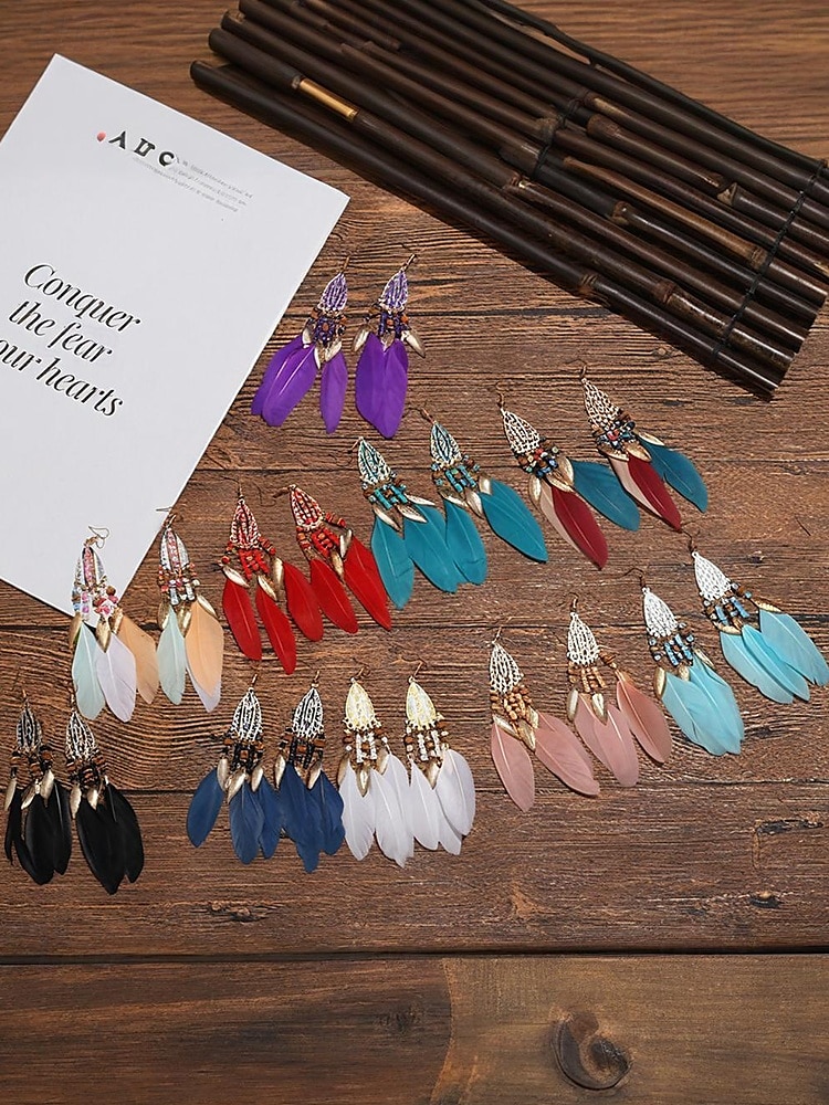 Bohemian Federohrringe mit bunten Perlen, Ethno-Stil für Frauen – perfekt für Sommerfeste, Freizeitausflüge und den Urlaub 2025 - $9.99 –P5