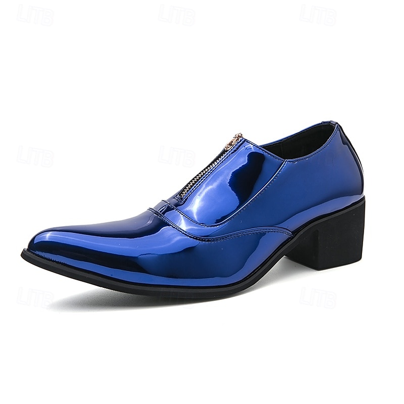 glänzend blaue Lackleder-Abendschuhe für Herren mit Reißverschluss - trendige Tanzschuhe für besondere Anlässe 2025 - $46.99 –P1