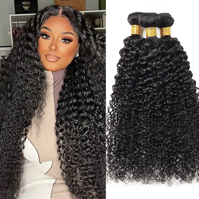 Lot de 3 tissages de cheveux crépus bouclés, extensions de cheveux brésiliens bouclés de 2025 ? $116.99 –P1