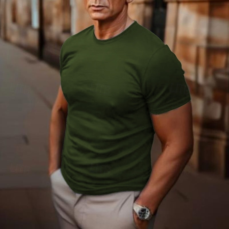 Men's T Shirt Short Sleeve Crew Neck Summer Plain Fashion Designer Basic Classic Vacation Street Going out Black White Dark Green Top Tee for Men 2025 - $15.49 –P3