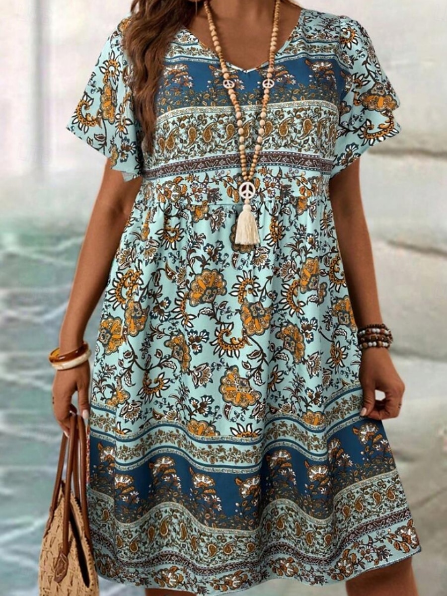 Women's Mini Dress Casual Dress Floral Dress Summer Dress Boho Dress Fashion Modern Daily Beach Weekend Regular Fit Floral Short Sleeve V Neck Black White Royal Blue Blue Summer 2025 - $17.99 –P13