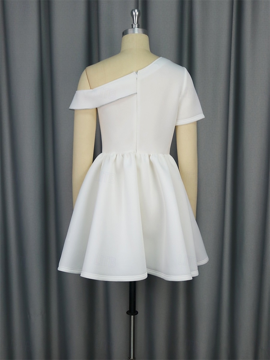 Hochzeitskleider A-Linie Ein-Schulter Kurzarm kurz mini Satin Brautkleider mit einfarbig 2025 - $119.99 –P8