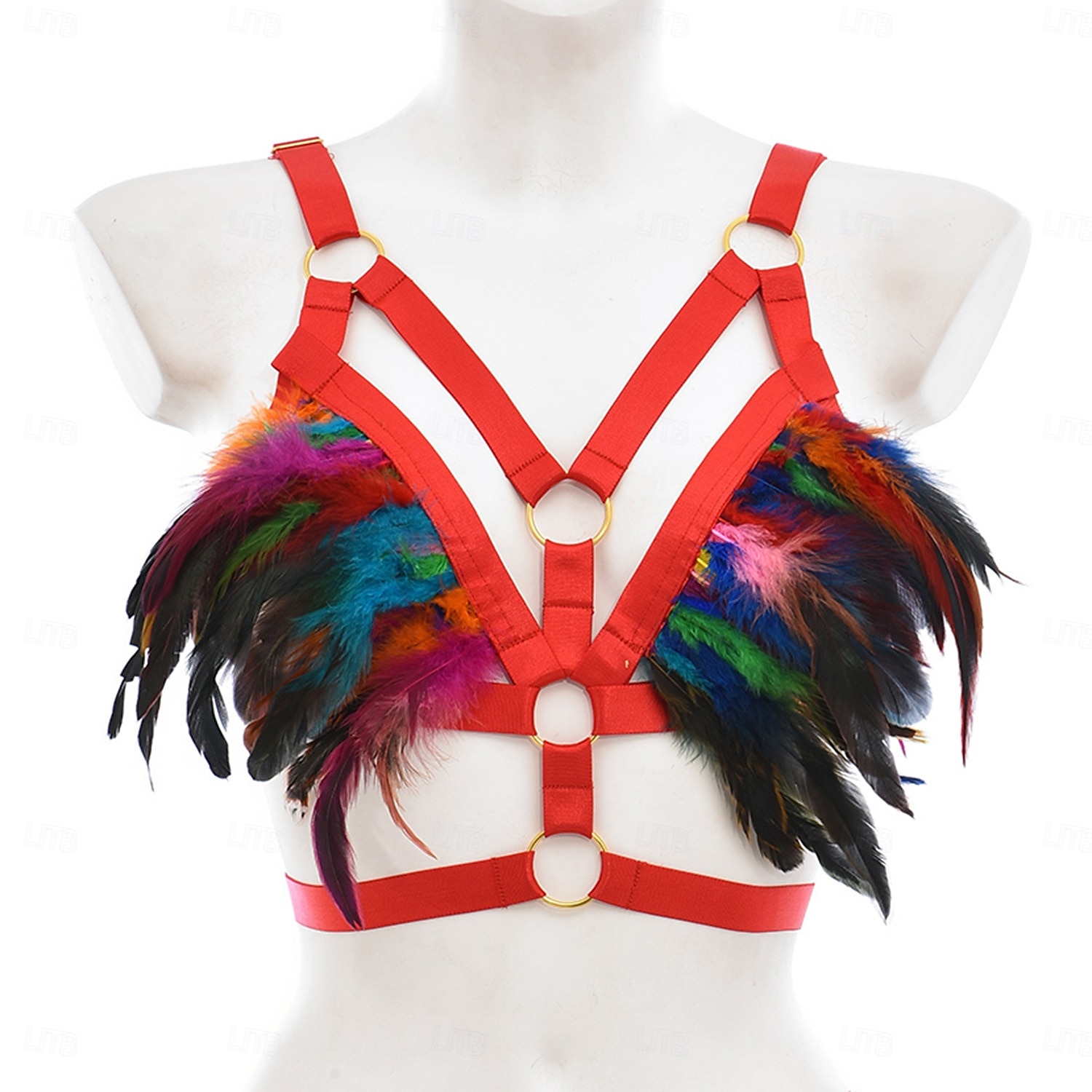 Drag Queen Stolz Regenbogen Feder-Bralette Harness-BH Erwachsene Damen Sexy Kostüm Pride Parade Pride-Monat Halloween Karneval Einfaches Karnevalskostüm 2025 - $20.99 –P5