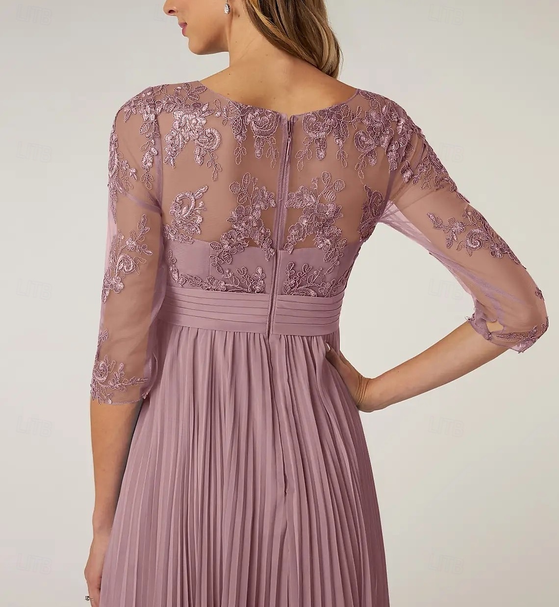 A-Linia Az Anyáknak Ruha Esküvői Vendég Elegáns Crew Nyak Teahosszú Zsorzsett Csipke 3/4 Hosszú Ujjú Csipke Ráncokkal 2025 - $164.99 –P6