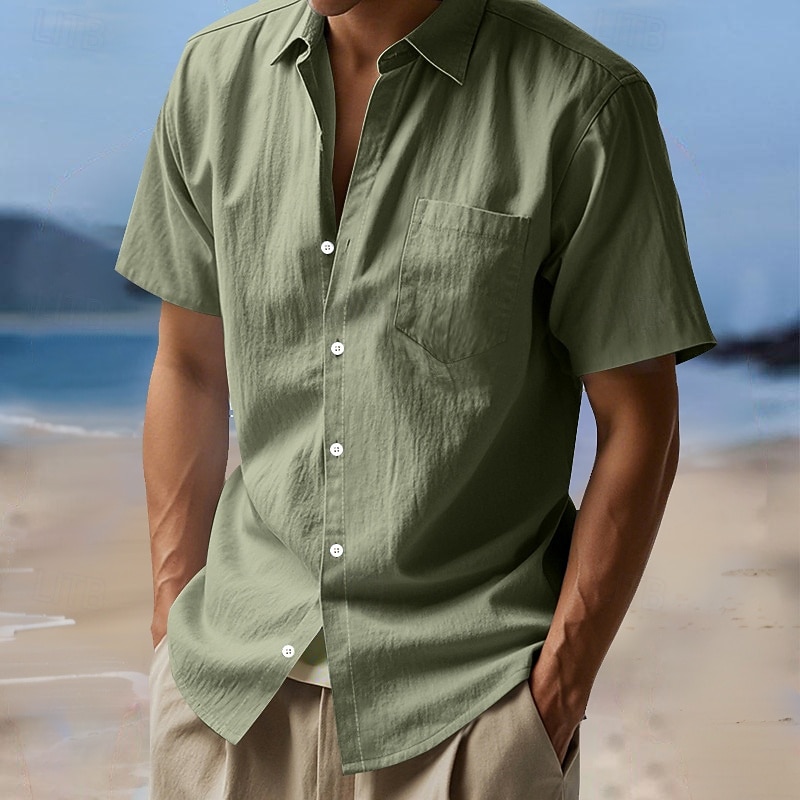 Men's Shirt Linen Shirt Summer Shirt Beach Wear Button Up Shirt Solid Color Daily Streetwear Black White Navy Blue Sky Blue Short Sleeve Turndown Spring & Summer Clothing Apparel Pocket 2026 - $22.99 –P15