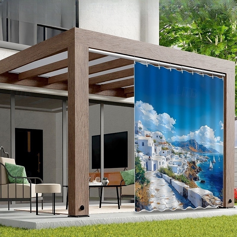 Vízálló Kültéri Függöny Magánélet Tolóteraszos Függöny Pergola Függönyök Fülekkel 3D Táj Szentorini A Kerti Pavilonhoz Erkélyhez Porchhoz Partira 1 Panel 2025 - $34.99 –P11