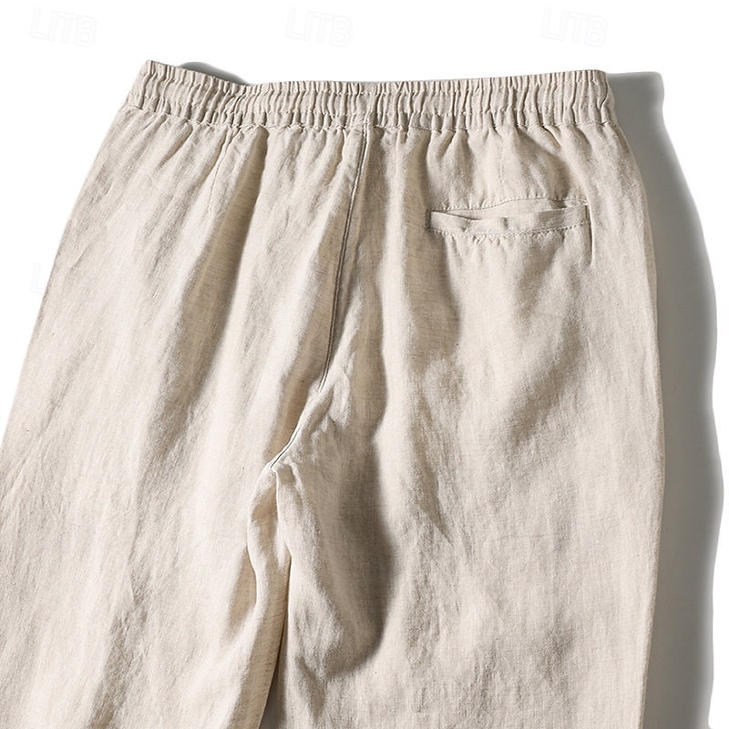 Men's Linen Pants Trousers Summer Pants Beach Pants Pocket Drawstring Elastic Waist Plain Comfort Breathable Vacation Daily Holiday Hawaiian Boho Navy Blue Beige 2025 - $17.99 –P9