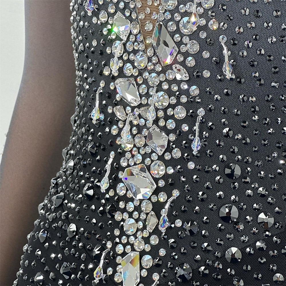 Vestido de patinaje artístico Mujer Chica Patinaje Sobre Hielo Vestidos Negro Retazos Espalda Abierta Malla Alta elasticidad Entrenamiento Competición Ropa de Patinaje Clásico Cristal / Strass Manga 2026 - $305.19 –P3