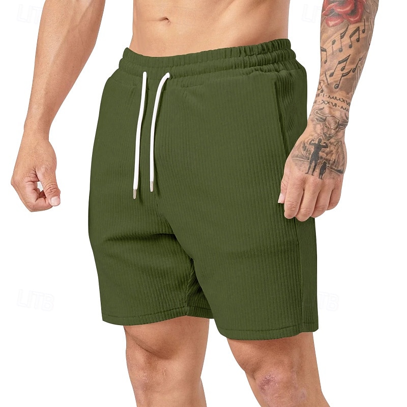 Men's Shorts Beach Shorts Running Shorts Casual Shorts Corduroy Shorts Pocket Drawstring Elastic Waist Plain Comfort Breathable Knee Length Sports Outdoor Daily Holiday Vacation Classic Style Black 2026 - $18.99 –P8