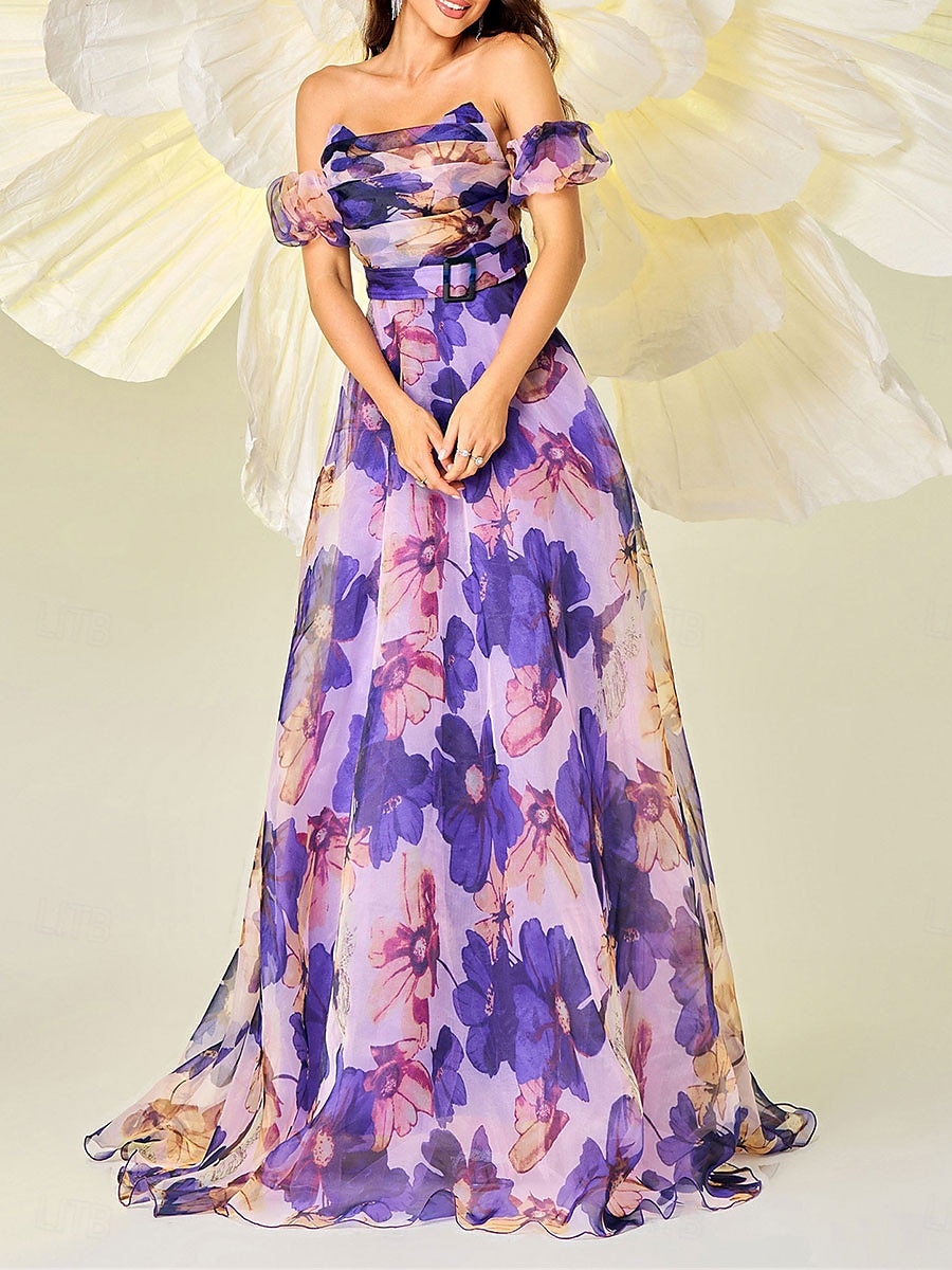 A-linie šaty k quinceanera elegantní šaty svatba svatební host dlouhá délka bez rukávů bez ramínek polyester s květinovým potiskem šaty pro svatební hosty 2025 - $99.99 –P4