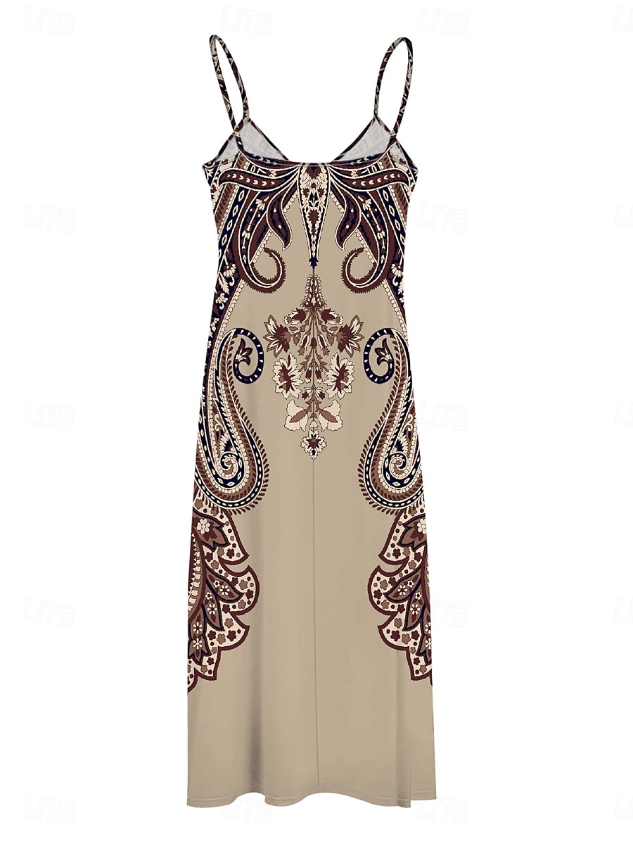 Per donna Abito maxi Vestito Estivo Abito a trapezio Abito Sottoveste Vacanza Casual Boho Uscire Spiaggia Vestibilità comoda Grafico Paisley Tribale Senza Maniche Scollo a V Spalline sottili Cachi del 2025 a $34.99 –P2