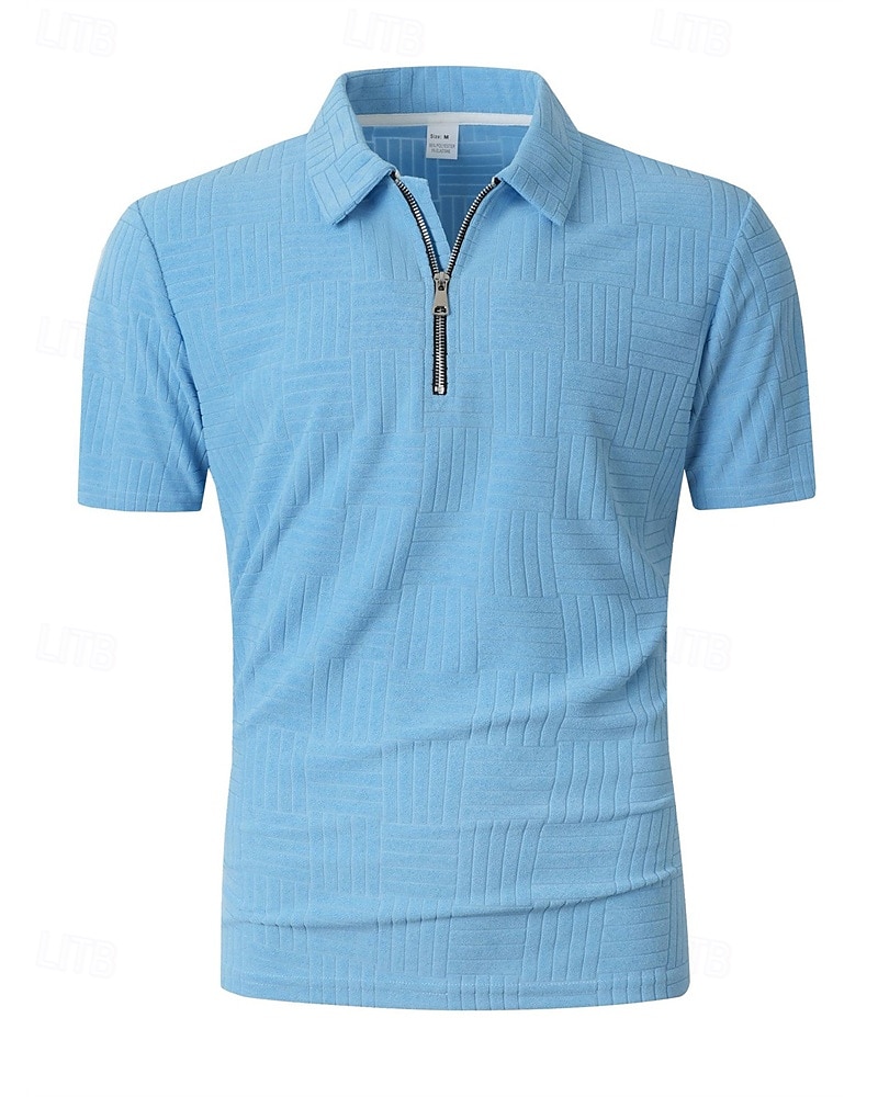 Men's Quarter Zip Polo Golf Shirt Daily Holiday Lapel Short Sleeve Fashion Basic Plain Jacquard Summer Regular Fit Black White Sky Blue Khaki Quarter Zip Polo 2025 - $20.99 –P2