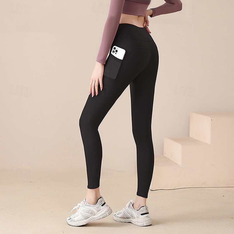 Per donna Pantaloni da yoga Leggings da yoga con Tasca per Telefono Sollevamento glutei Controllo addominale Vita Alta Pilates Allenamento in Palestra Allenamento Collant Tinta unica Nero Rosa Rosso del 2026 a $12.99 –P9