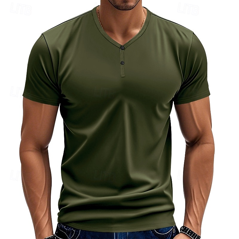 Men's T Shirt Henley Shirt Tee Short Sleeve Shirt Short Sleeve V Neck Summer Plain Fashion Designer Basic Plain Vacation Street Going out claret Black Royal Blue Top Tee for Men 2025 - $19.49 –P7
