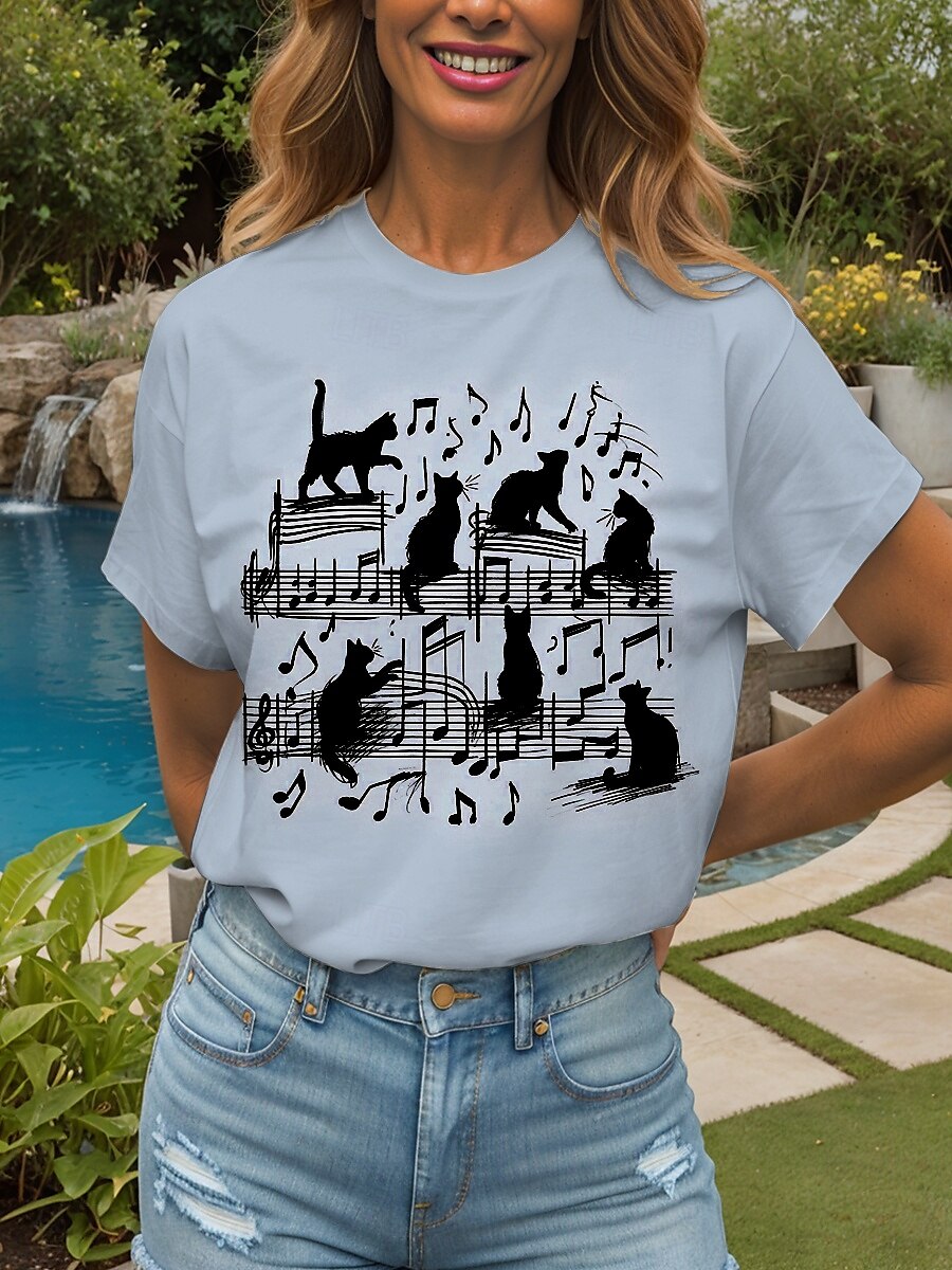 Femmes T-shirt Graphique Animal Chat ancien Élégant Classique Manche Courte Col ras du cou Col rond Hauts Réguliers Quotidien Week-end Imprimé Noir Blanche Rose Claire Bleu Vert Été Printemps de 2025 ? $19.99 –P5