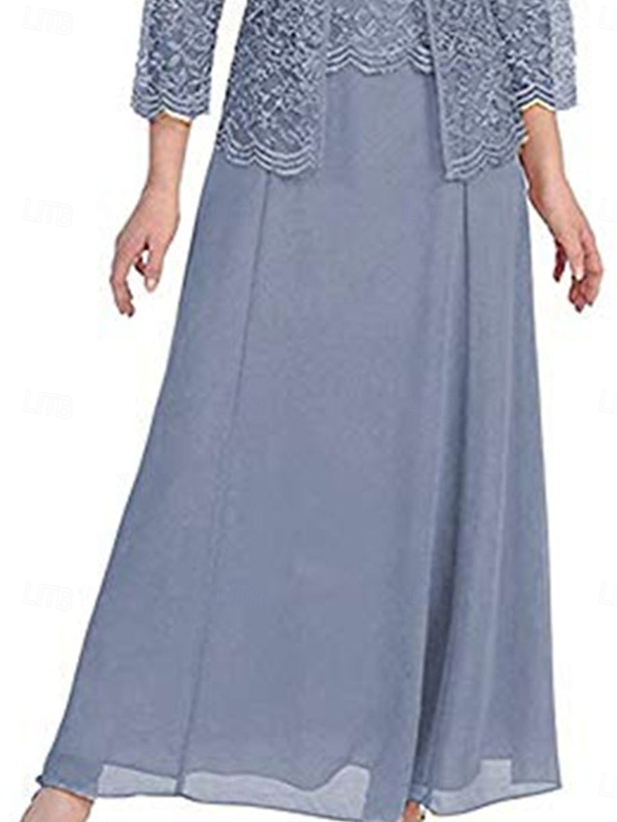 Sady Šatů Matka Nevěsty Šaty Elegantní Jednoduché Čtvercový Výstřih Podlahová Délka Polyester Dlouhý Rukáv s Jednoduchou Barvou 2025 - $129.99 –P2