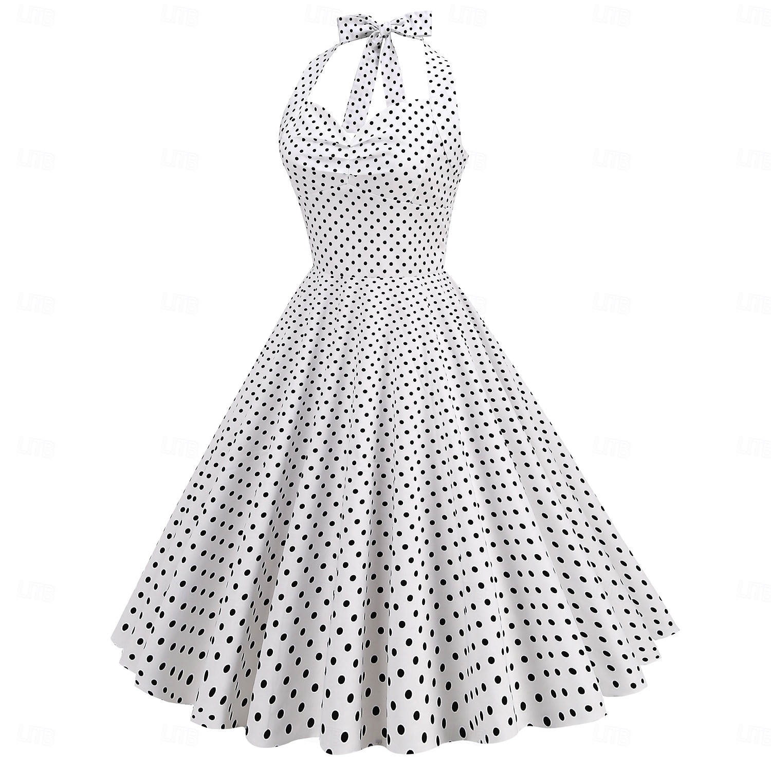 cross-border hot sale retro polka dot halter neck halter strap slim slim waist palace swing dress women europe and america 2025 - $35.99 –P14