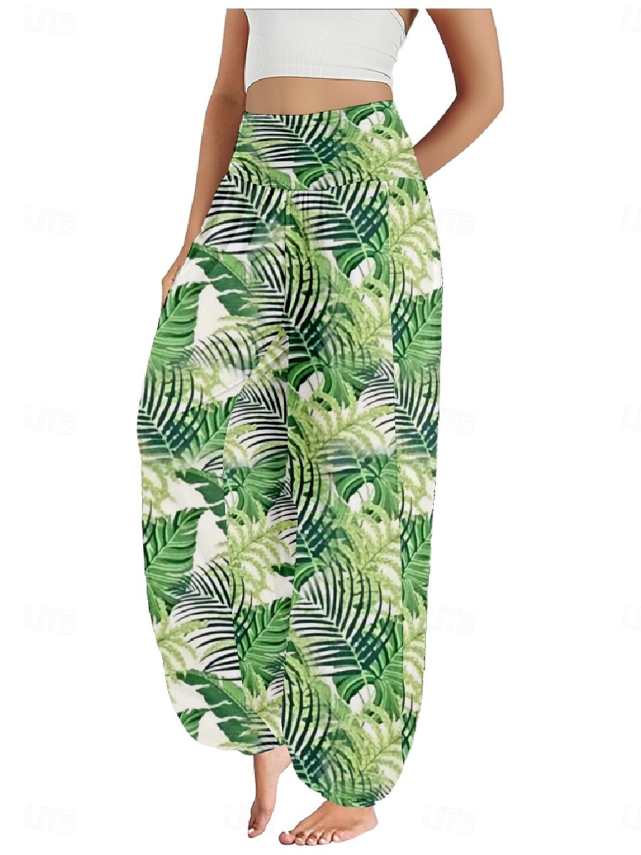 Per donna Pantaloni ispirati al lino Gamba larga Pantaloni Stile Etnico Casual Boho Lunghezza intera Vita Alta Floreale Foglia Tropicale Tasca Elastico in vita Stampa Traspirabilità Morbido del 2025 a $21.99 –P16