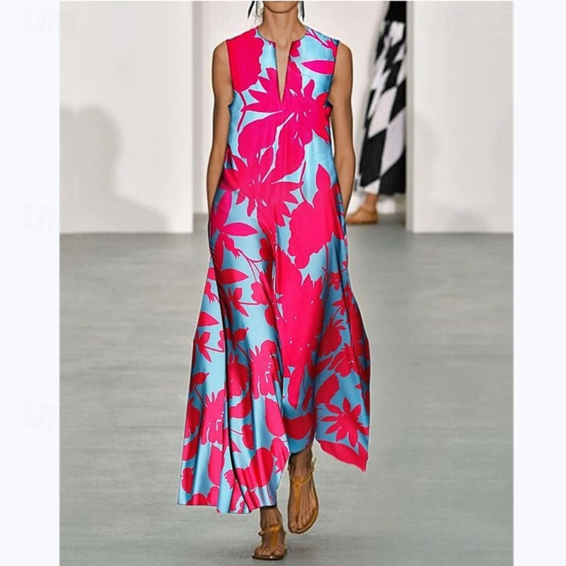 Per donna Abito maxi Abito a trapezio Abito Estivo Vacanza Casual Boho Quotidiano Ferie Vestibilità comoda Floreale Grafico Senza Maniche Scollo a V Rosa Blu Arancione Estate del 2025 a $36.99 –P1