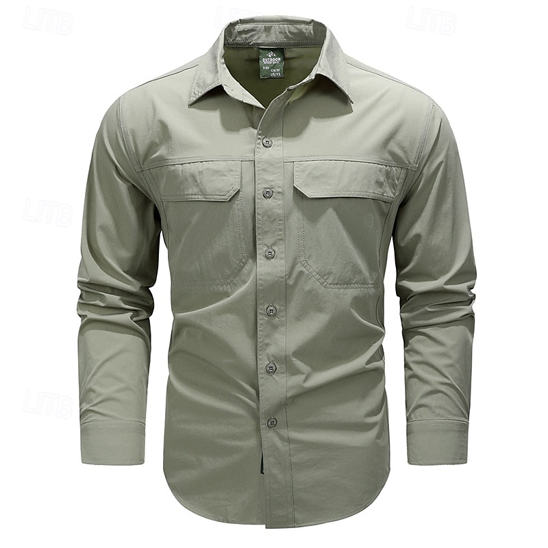 Per uomo Camicia Camicia Estiva Camicia casual Camicia con Bottoni Camicia cargo Nero Verde Kaki Blu scuro Manica Lunga Semplice Colletto a Camicia Vacanza Camicia hawaiana Tasca Abbigliamento 100 del 2025 a $43.99 –P3